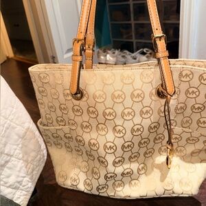 Michael Kors Beige Logo Tote with Tan Straps